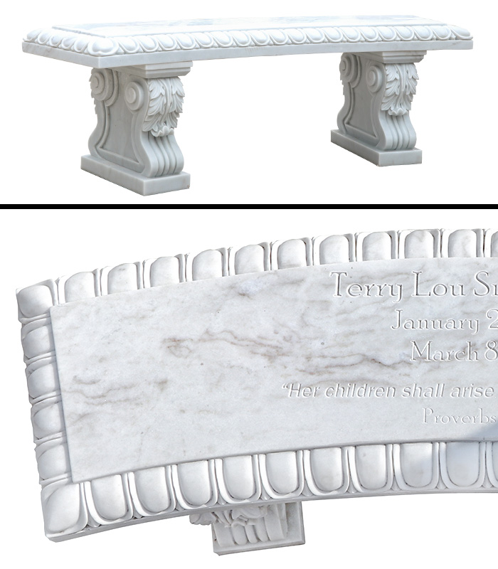 Bench Monument in Natural Statuary White Marble