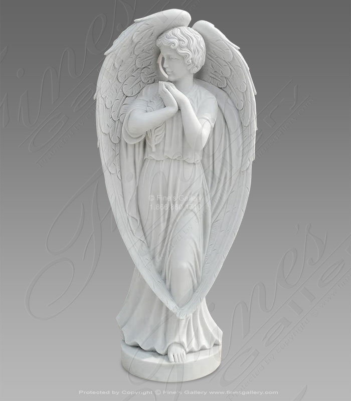 Long Winged Marble Angel Monument