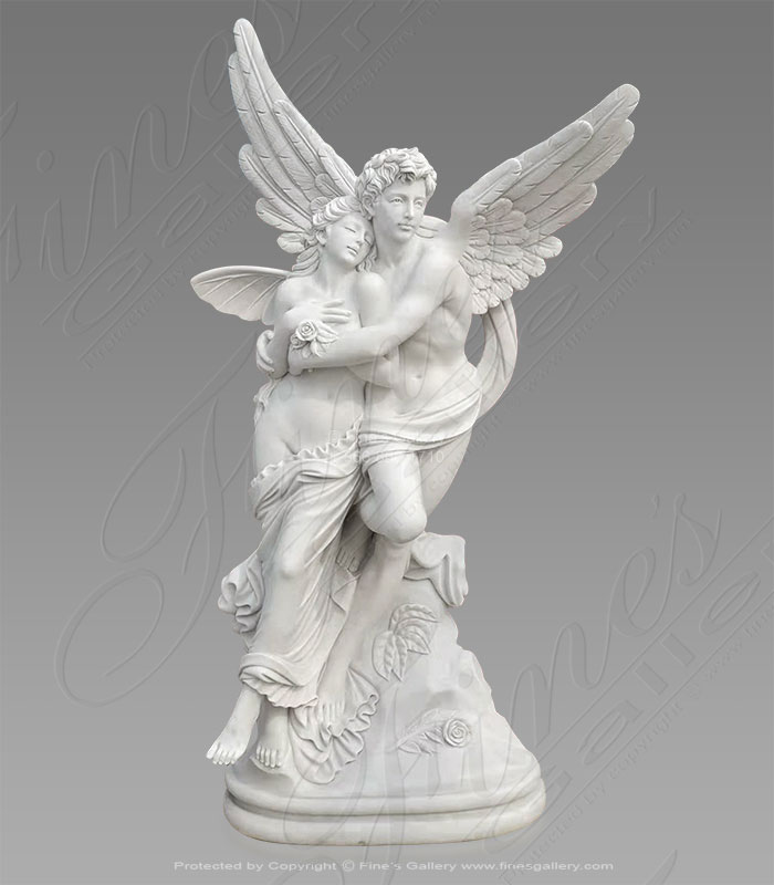 Loving Male and Female Marble Angels Monument