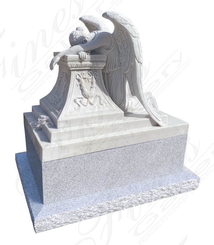 Weeping Angel Marble Memorial W/Granite Base