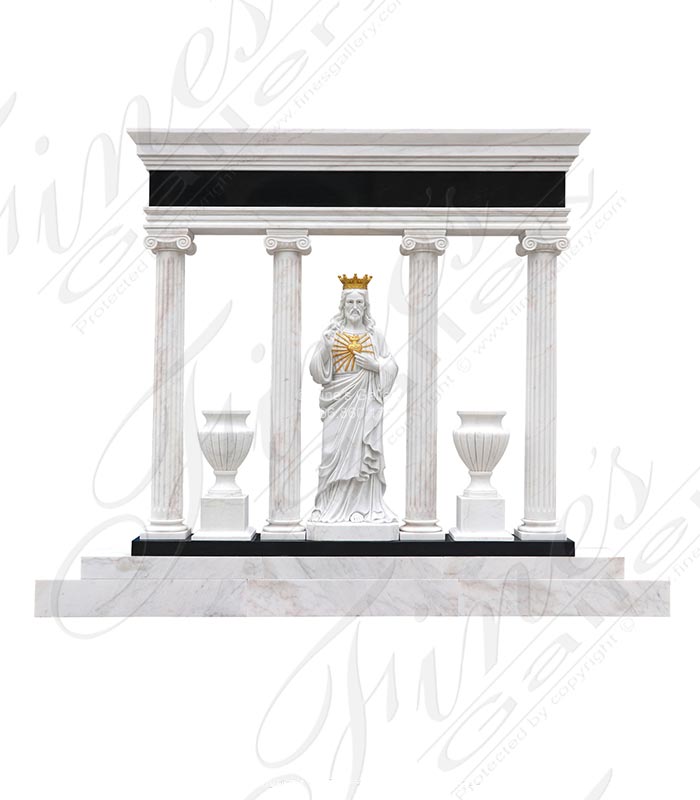 Ionic Column Monument Featuring Golden Crowned Jesus Statue