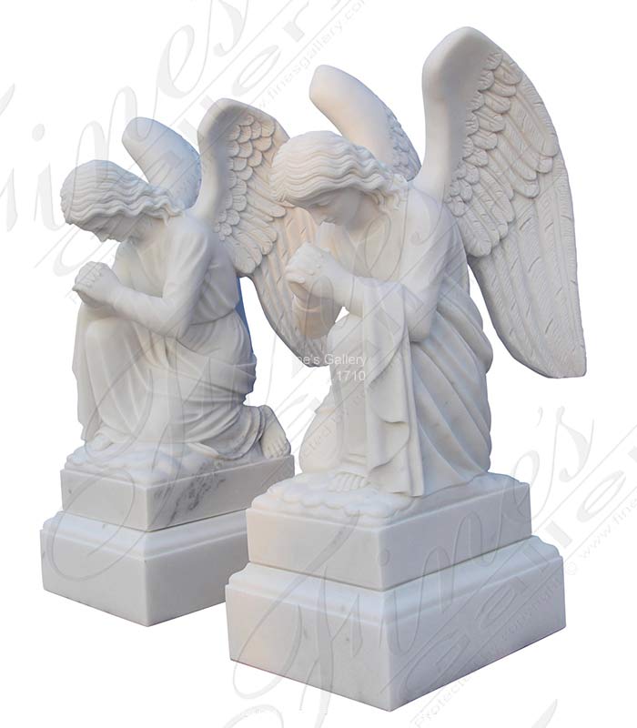 Kneeling Praying Angel Pair in Statuary Marble