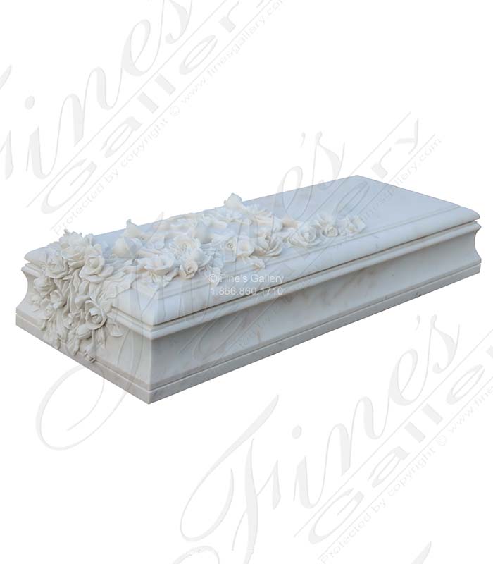 Ornately hand carved ledger in statuary white marble