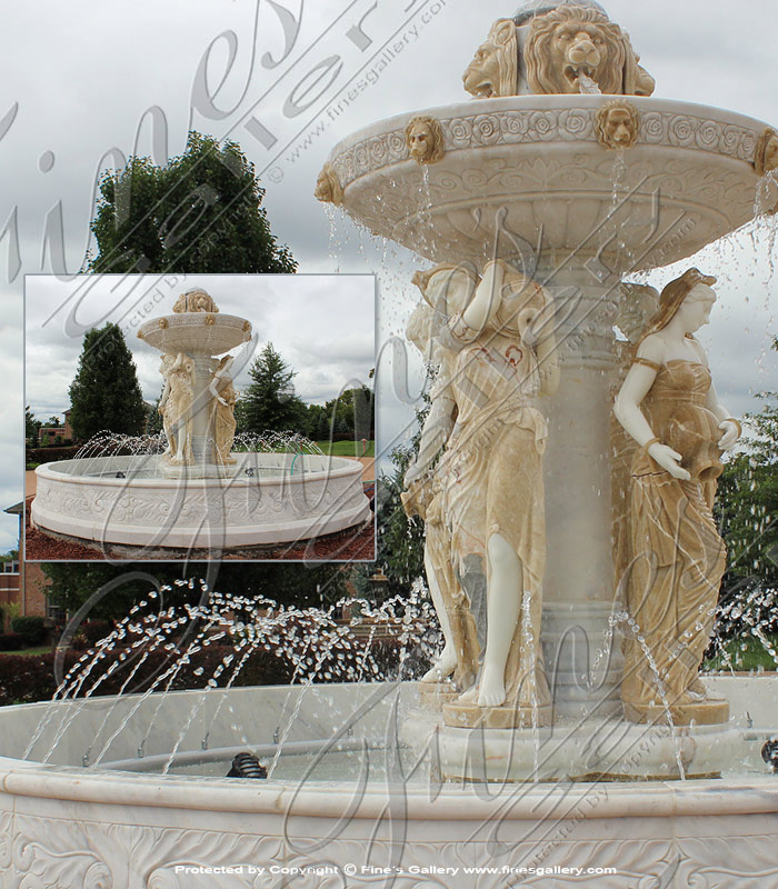 Greek Marble Ladies and Lions Fountain