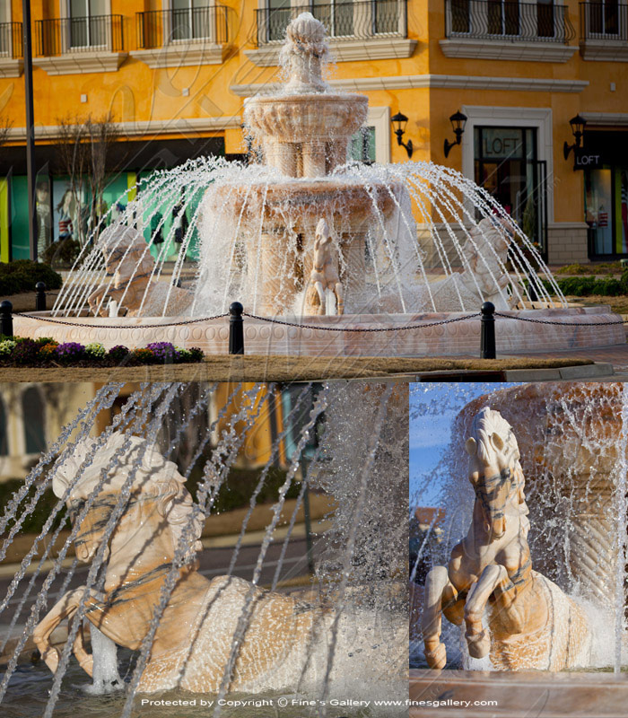 Rearing Horses Grecian Marble Fountain
