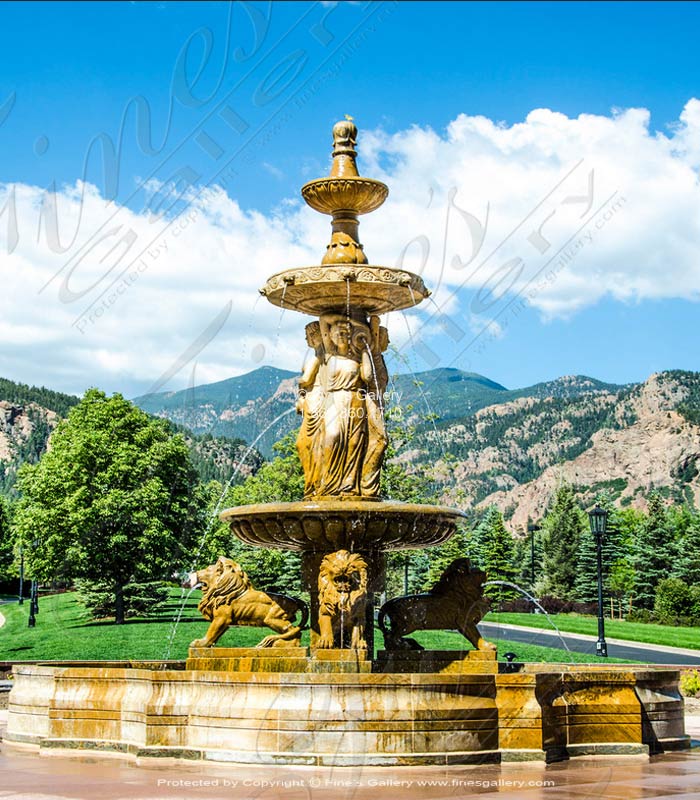 Monumental Granite Ladies and Lions Fountain