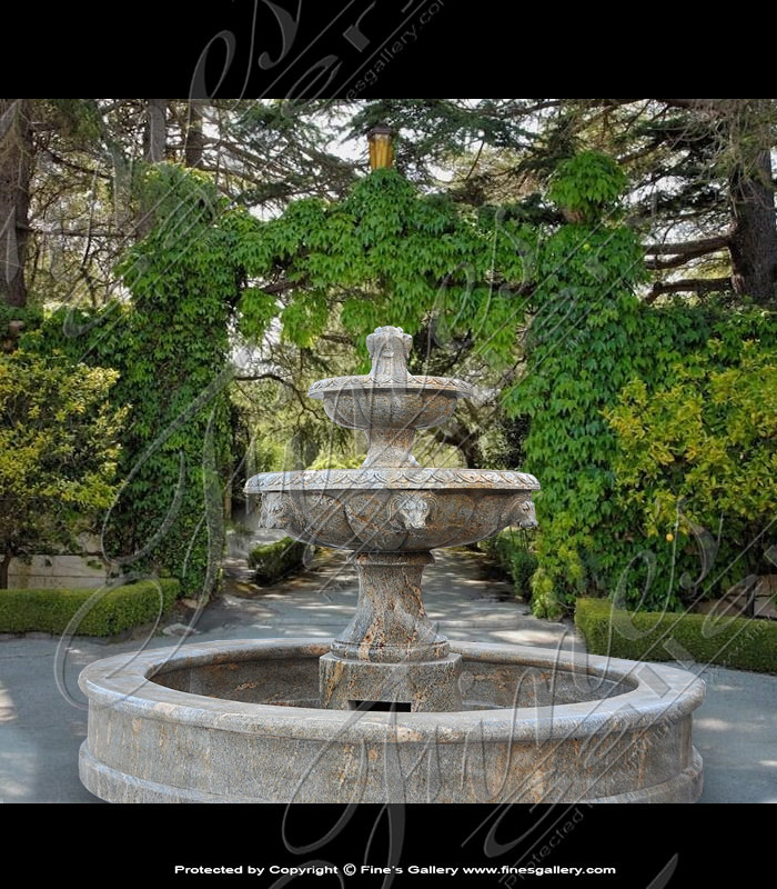 Tiered Lion Head Fountain in Granite