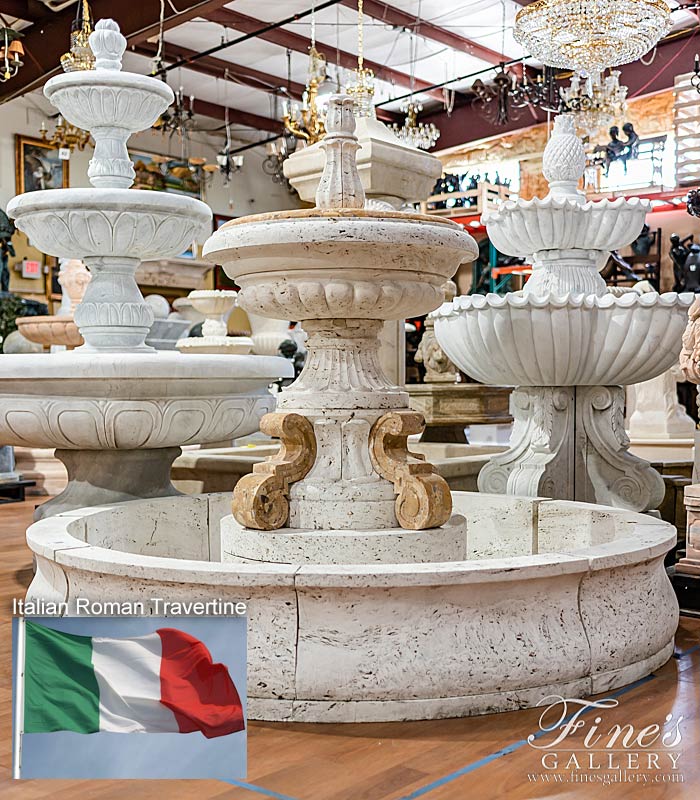 Italian Ivory Travertine Old World Fountain