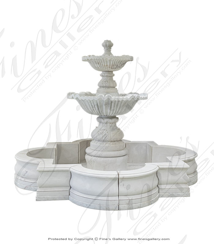 Two Tiered White Marble Fountain