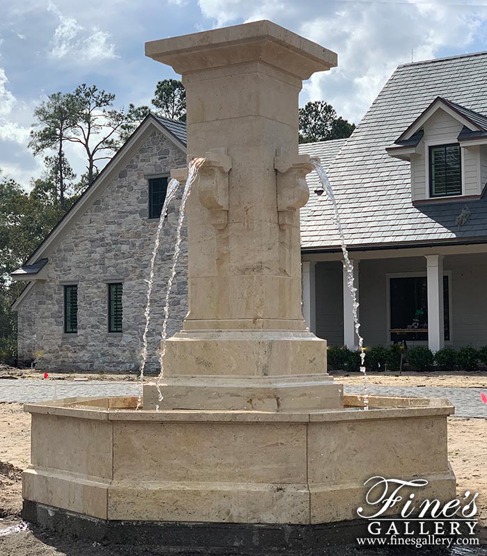 Contemporary Coastal Fountain in Light Travertine