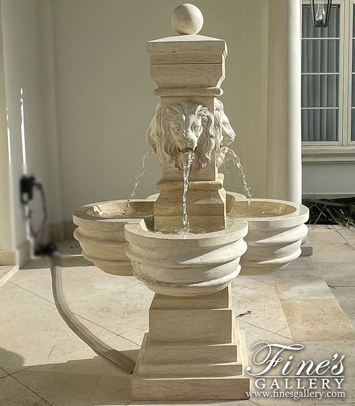 Majestic Lions Cream Marble Garden Fountain