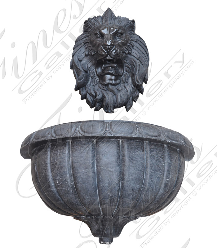 Rare Black Marble Lion Head Wall Fountain