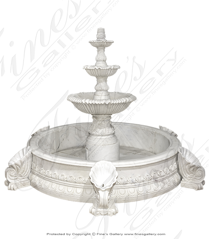 White Marble Fountain with elaborate cornicopia shell pool surround