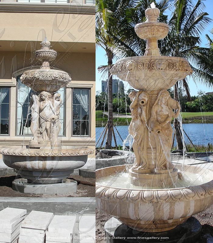 Roman Travertine Ladies and Lions Fountain Feature