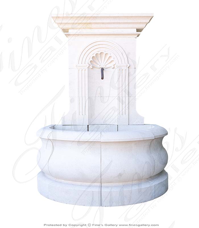 French Limestone Shell Motif Wall Fountain