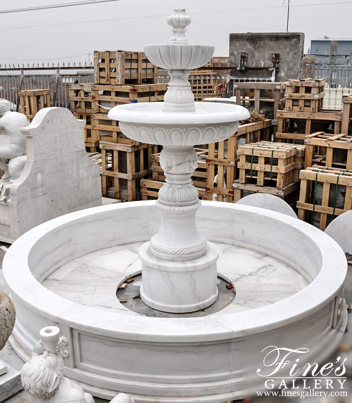 Tiered White Marble Fountain with Fleur Des Lis Motif