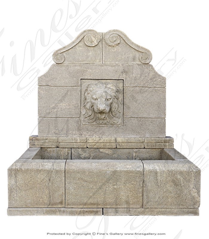 Aged Granite Wall Fountain with Lion Head Motif
