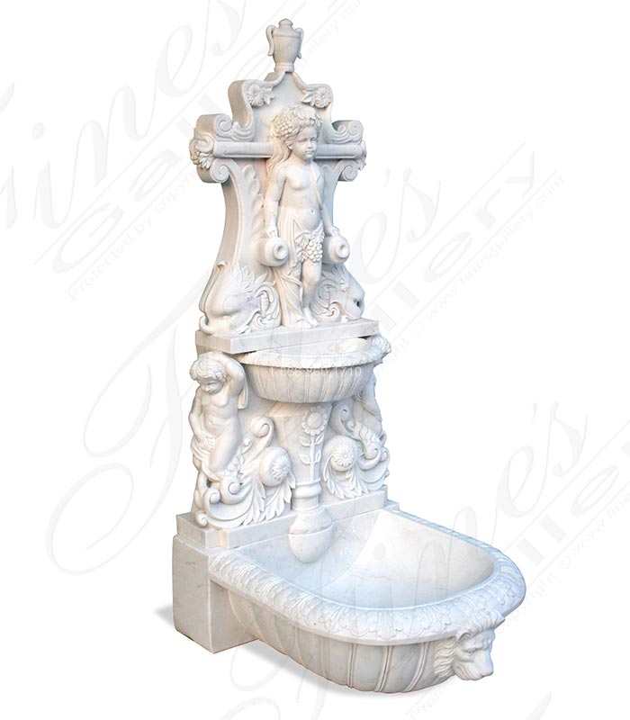 Ornate Roman Children, Fish and Lion Head Fountain