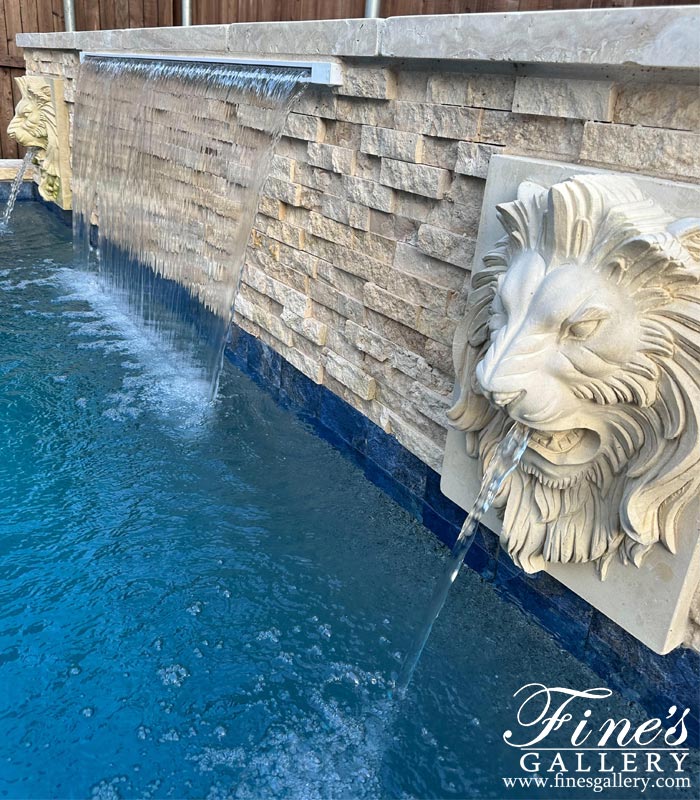 French Limestone Lion Head Wall Mount Fountain Feature