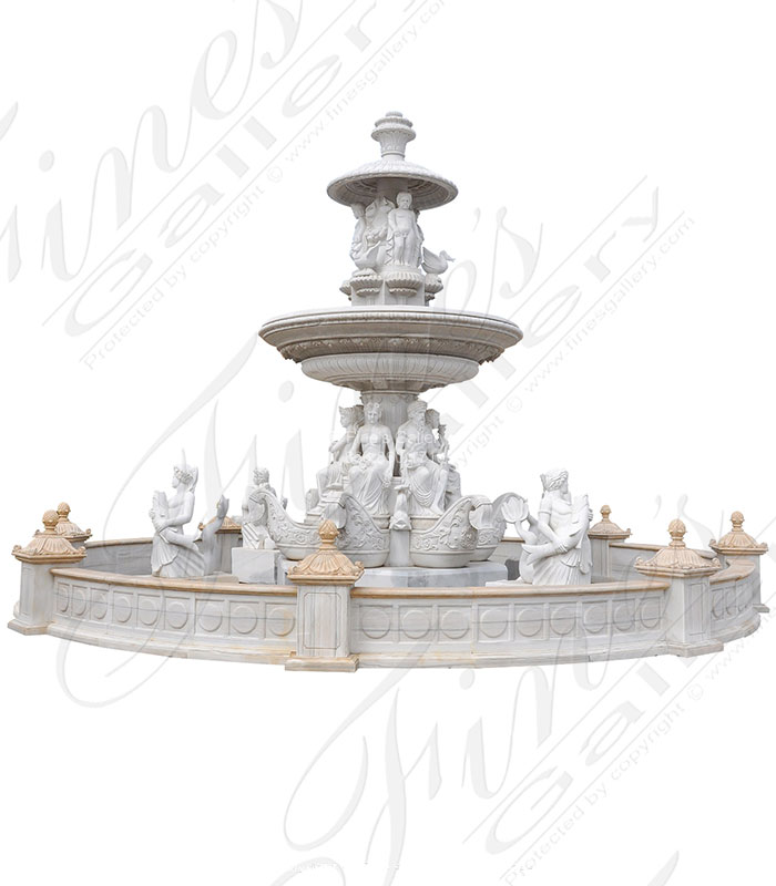 Highly Ornate Grand Hand Carved Marble Fountain