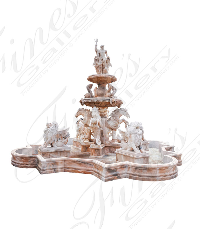 20 Foot Tall Elaborate Carved Marble Fountain
