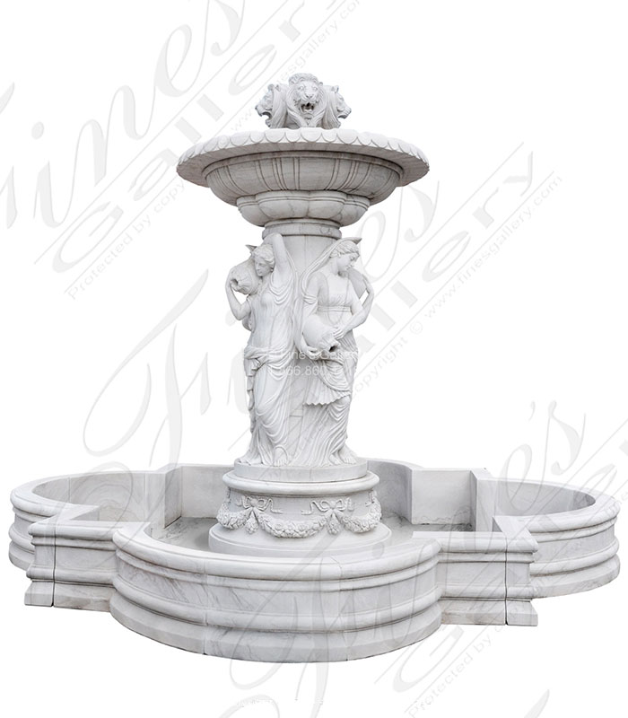 Elegant European Influenced Ladies and Lions Water Fountain