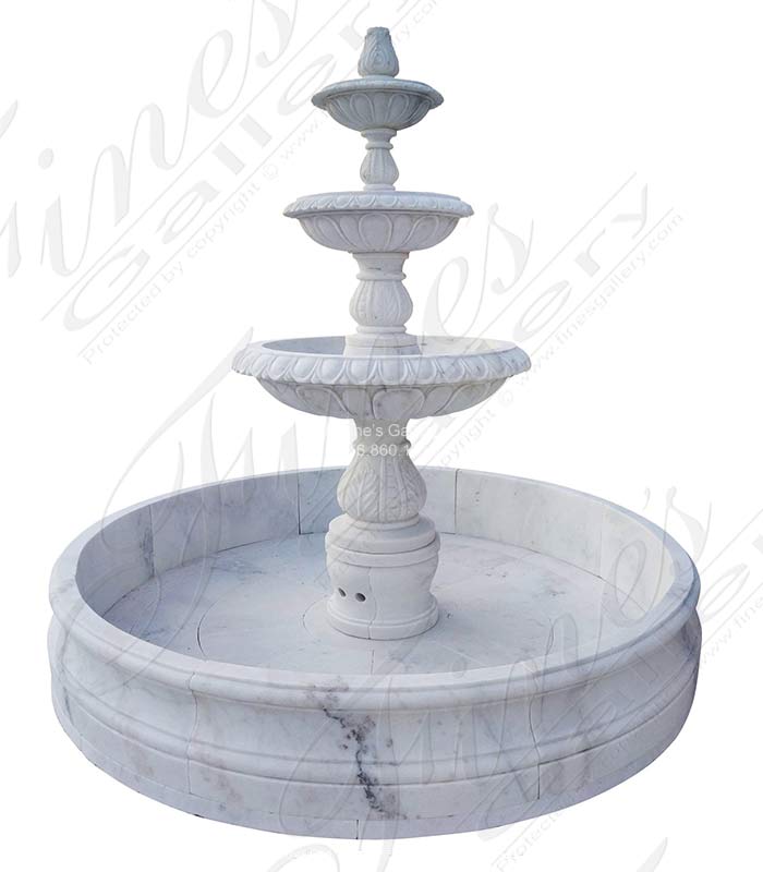 Three Tiered White Marble Fountain with Egg and Dart Edge Details