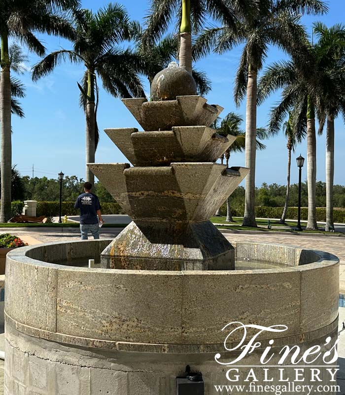 Modern Granite Fountain in Solid Antique Griggio Granite