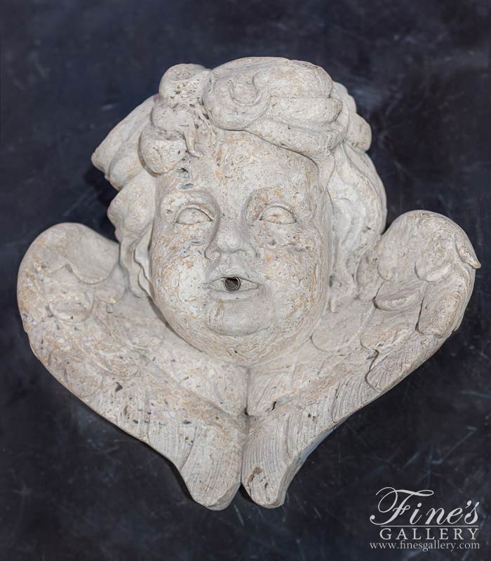 Cherub w/Wings Wall Mount Fountain in Travertine