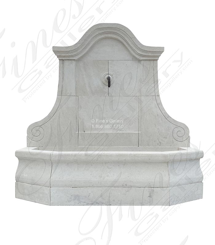 Garden Wall Fountain in French Limestone with Bronze Spigot