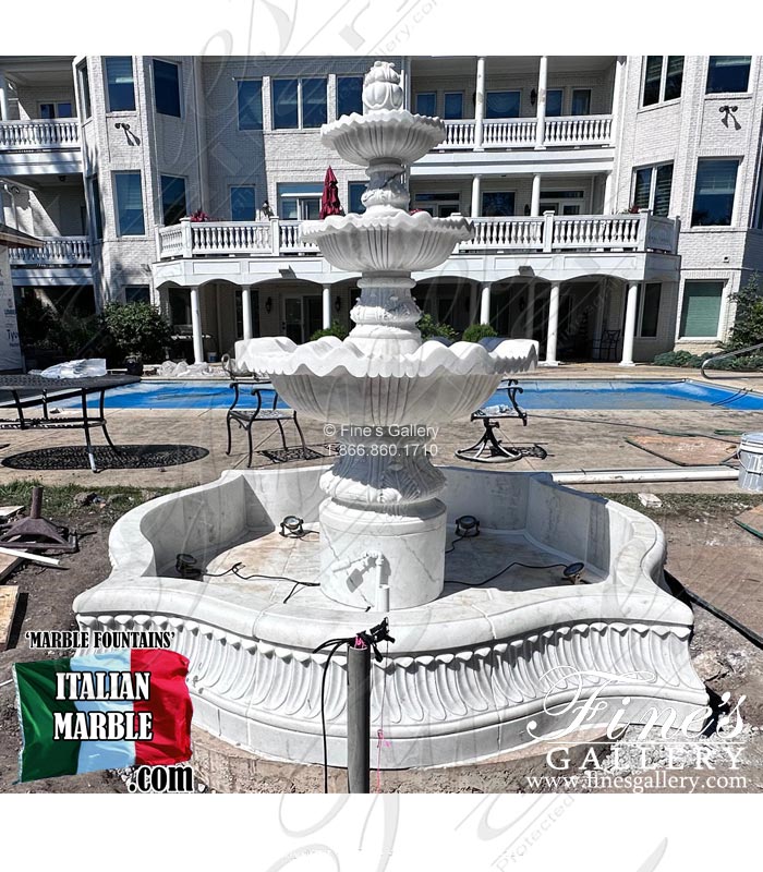 Elaborate Fountain and Matching Pool Basin in Elegant White Marble