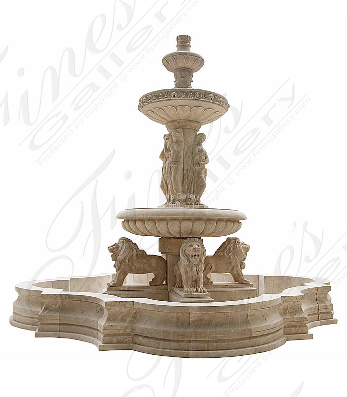 Ladies and Lions Fountain in Light Travertine