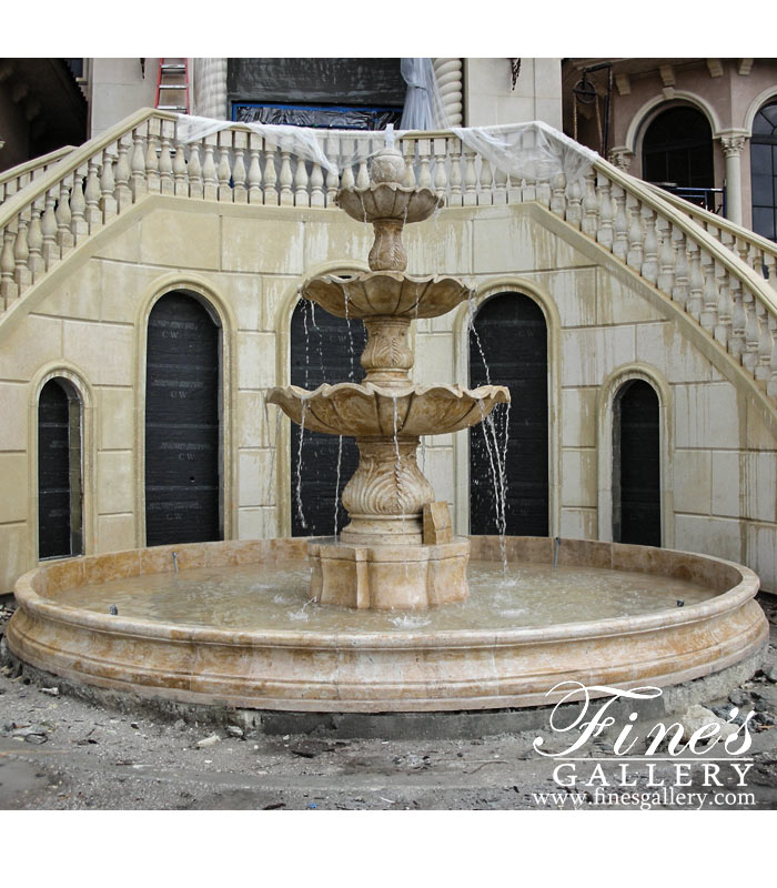 Grand Scale Three Tiered Fountain in Miele Verona Stone