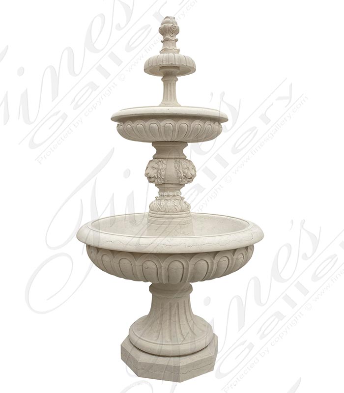 A Tiered Lion Head Themed Fountain in Italian Bianco Perlino Marble