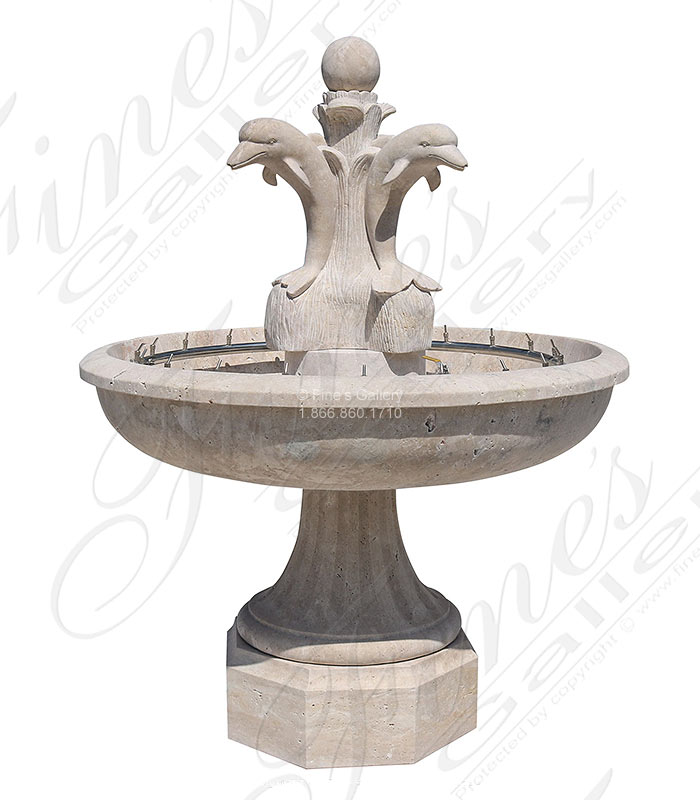 Dolphin Themed Fountain in Hand Carved Light Travertine