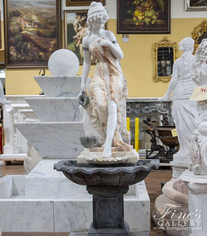 Victorian Lady Marble Fountain in a Red Veined Honey Onyx