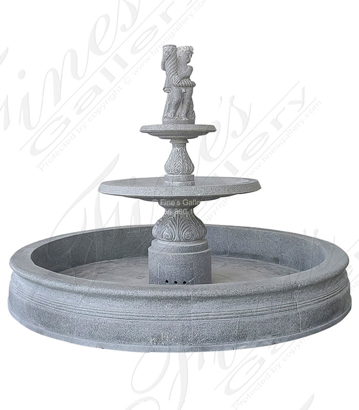 A Two Tiered Imperial Granite Fountain with Cherub Themed Finial
