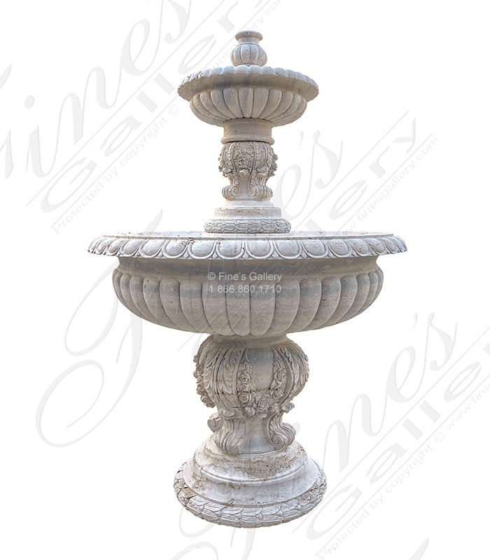 Ornate Floral Garlands Fountain in Italian Roman Travertine 