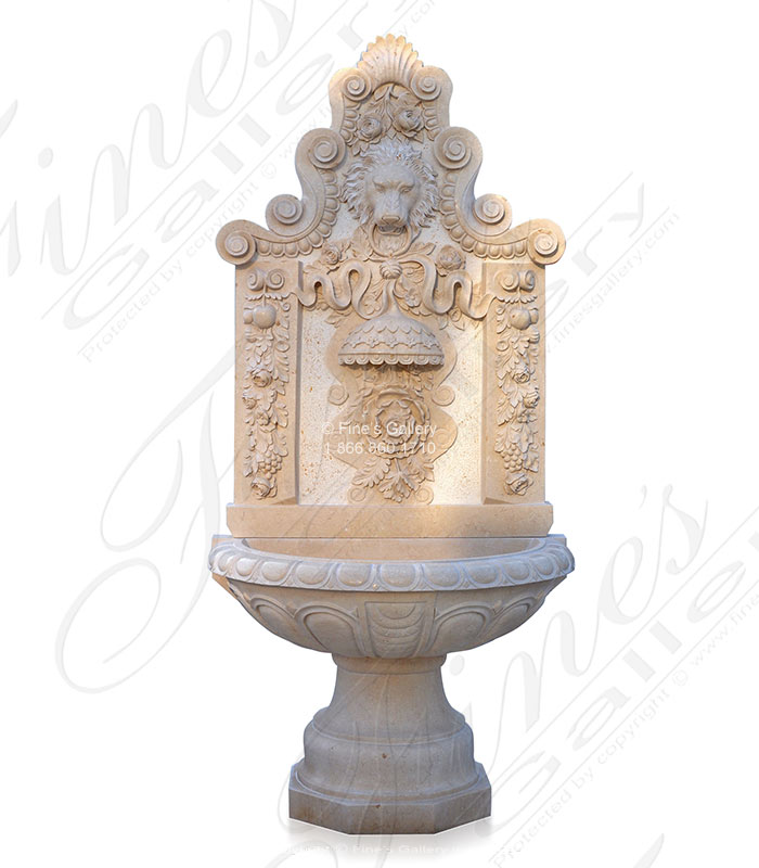 Majestic Flora Lionhead Marble Wall Fountain