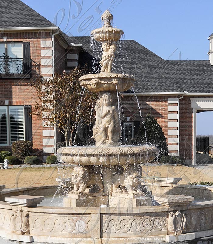 Marble Cherubs and Lions Estate Fountain