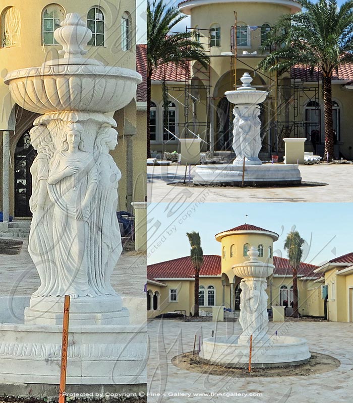 Greek Roman Female Fountain in Pure White Marble