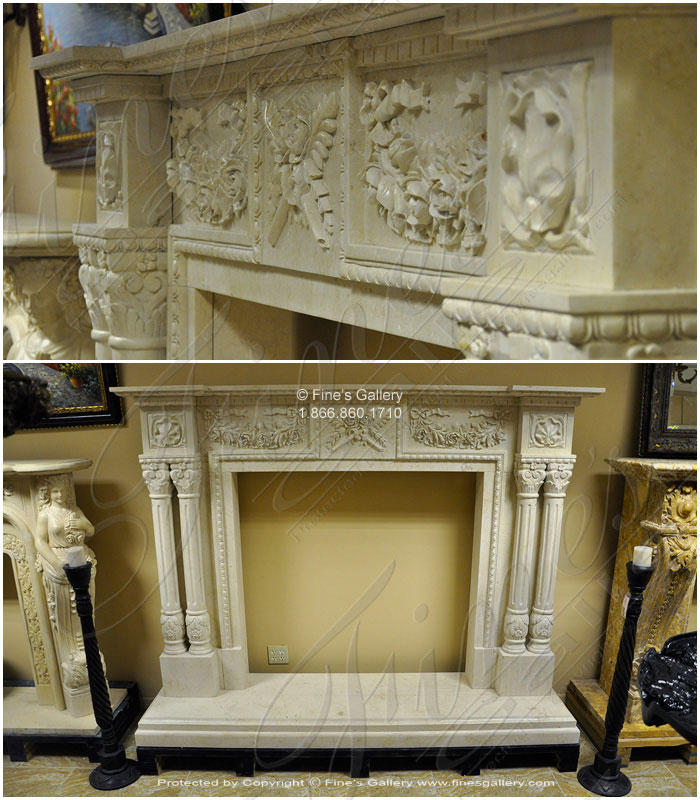 A neoclassical column style mantel in Galala marble