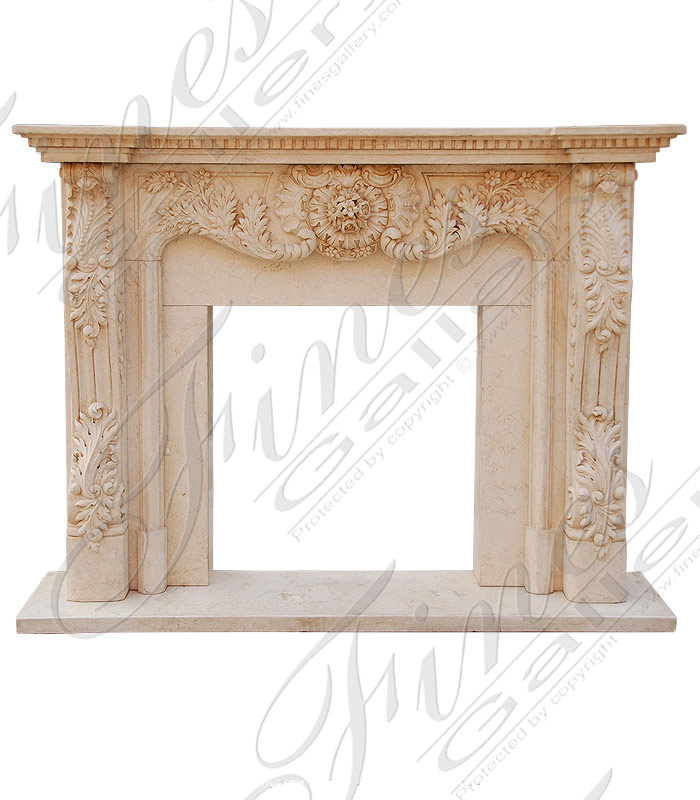 Ornate Floral Style Cream Marble Fireplace