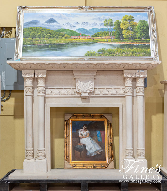 Four Pillar Cream Marble Mantel