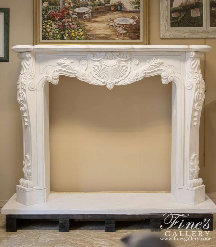 Ornate Oversized French Mantel in Statuary White Marble