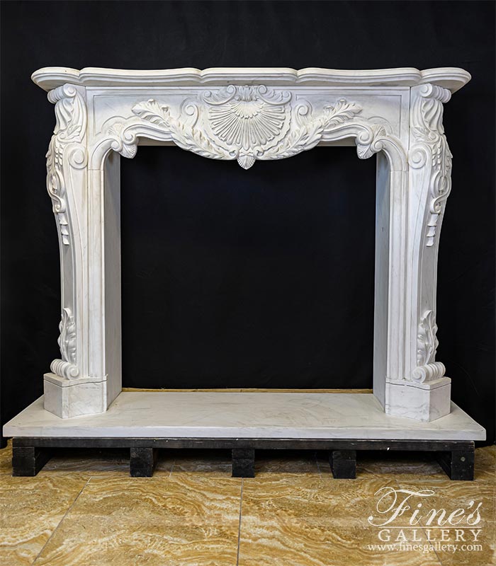 Ornate Oversized French Mantel in Statuary White Marble