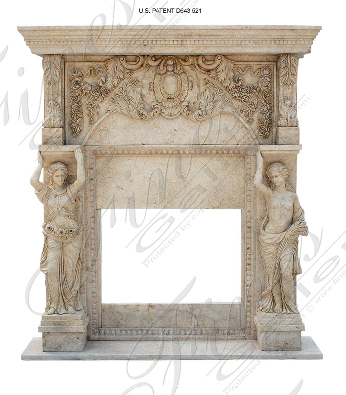 European Caryatid Marble Fireplace Mantel