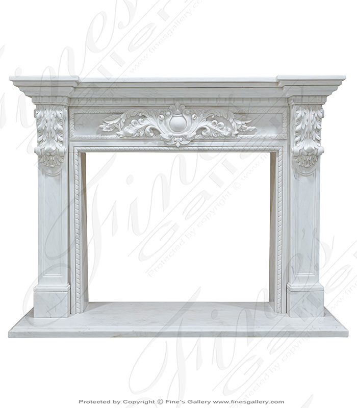 A Spectacular Carved Marble Fireplace in Statuary White Marble