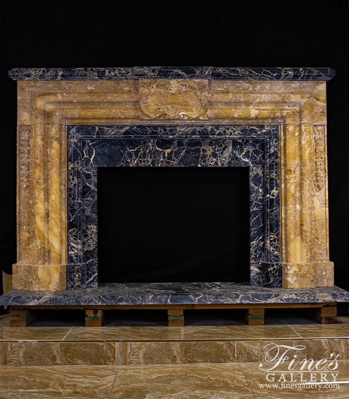 Ornate Bolection Surround in Italian Nuvolato Etrusco & Nero Portoro Marble