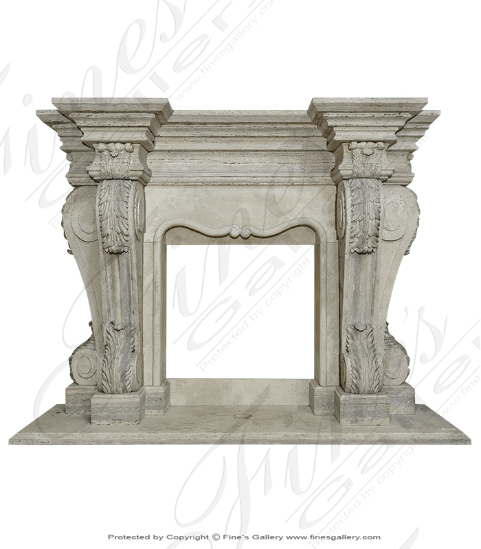 Italian Roman Silver Travertine Fireplace Mantel